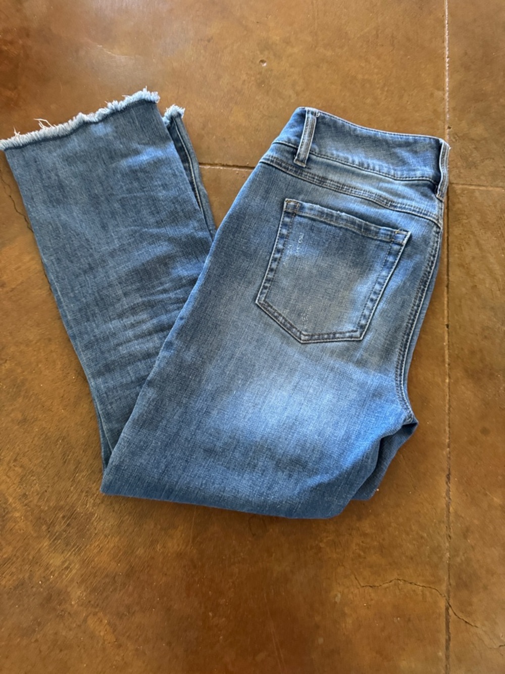 CAbi Blue Cropped Jeans with Frayed Hem